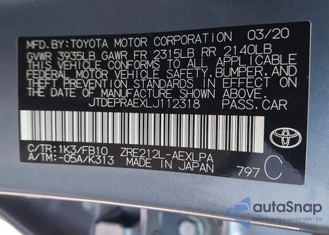 2020 Toyota Corolla Le из США, поврежденный, VIN JTDEPRAEXLJ112318